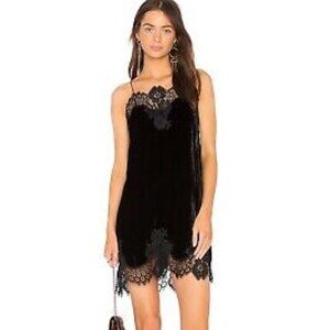 Crushed Velvet and lace trim slip mini dress